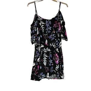 Express XS Floral Cold Shoulder Tank Dress Black Purple Blue Summer Vacation